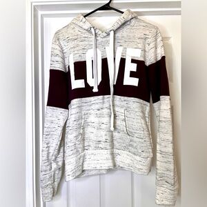🍀3for$20 Love Hoodie Sweater - White & Maroon Heather Striped